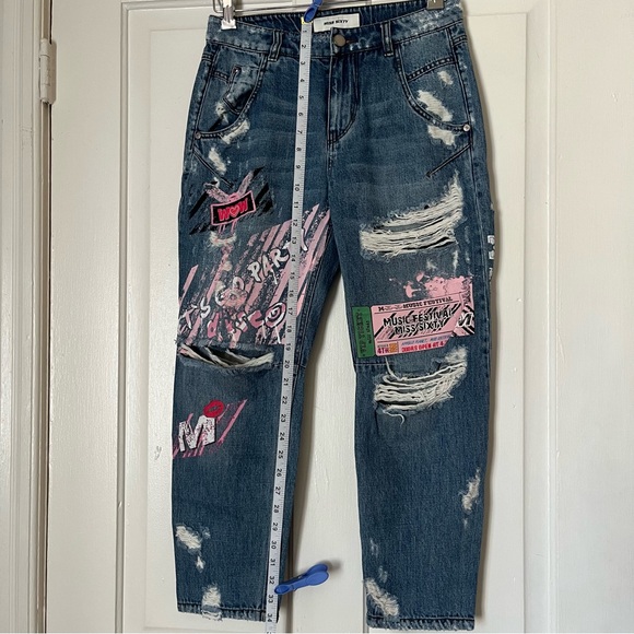 Y2K Miss Sixty Painted Barrel Distressed Denim | size 23 - Picture 4 of 16
